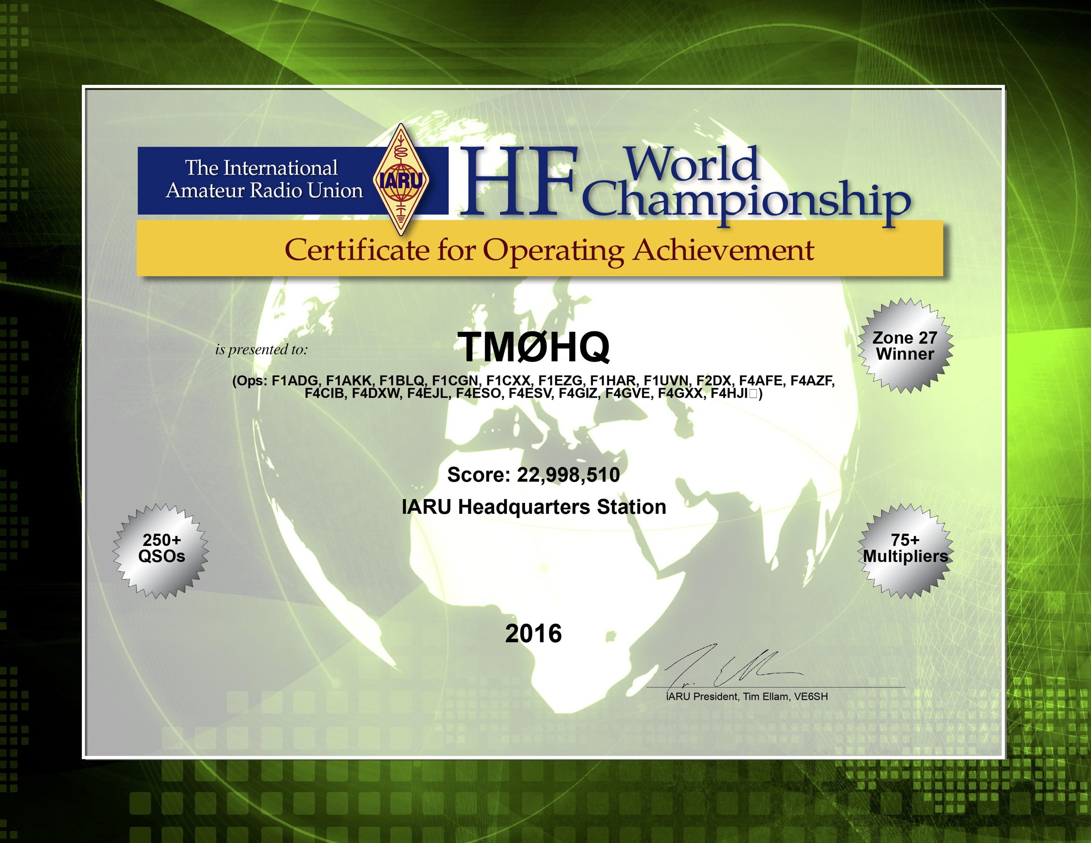 2016 | TM0HQ – IARU HF