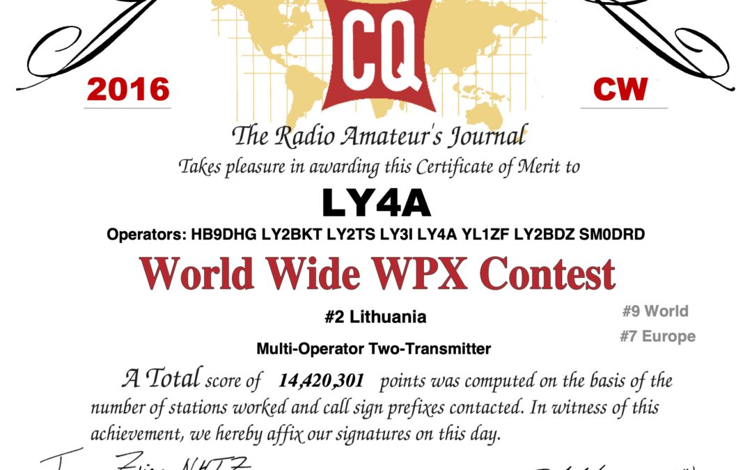 2016 | LY4A – CQ WW WPX CW